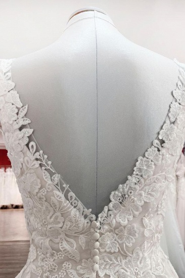 BMbridal Simple Tulle Lace V Neck Appliques A-Line Wedding Dresses Long_7