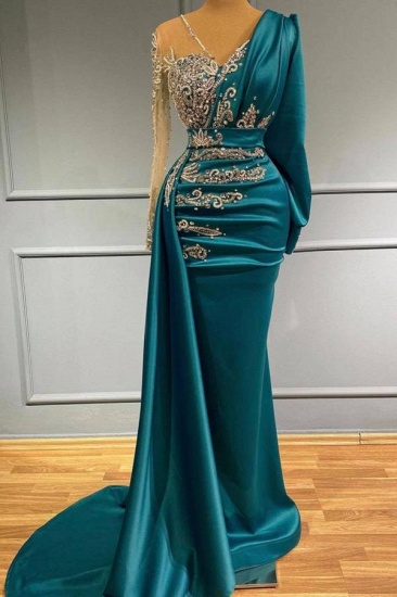 BMbridal Long Sleeves Mermaid Evening Dress Ruffles With Appliques Beadings_2