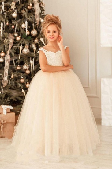 BMbridal Cute Lace Tulle Flower Girl Dress Cap Sleeves_1