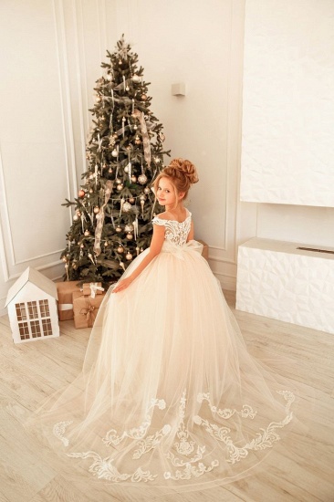 BMbridal Cute Lace Tulle Flower Girl Dress Cap Sleeves_5