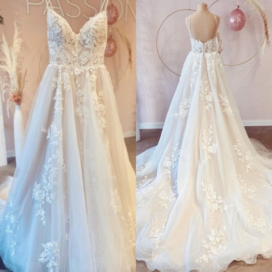 BMbridal V-Neck Sleeveless Lace Wedding Dress Online_1