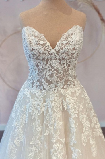 BMbridal V-Neck Sleeveless Lace Wedding Dress Long On Sale_5