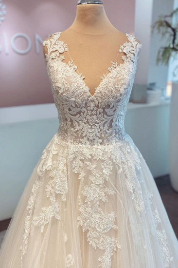 BMbridal A-Line Lace Wedding Dress Sleeveless Long Bridal Gowns_5