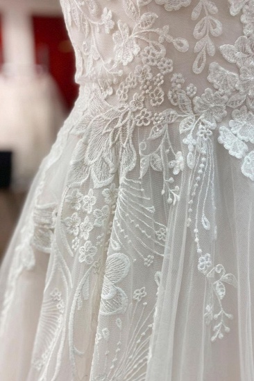 BMbridal Simple Tulle Lace V Neck Appliques A-Line Wedding Dresses Long_5