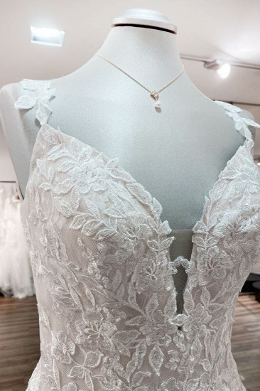 BMbridal Beautiful Sleeveless Tulle Lace V Neck Ruffles A-Line Wedding Dresses Long_6