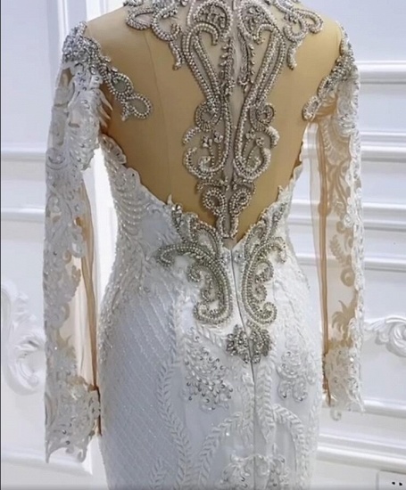 Bmbridal Long Sleeves Mermaid Wedding Dress Lace Bridal Gowns With Crystal_5