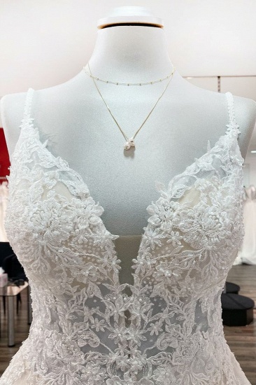 BMbridal Spaghetti Straps Tulle Lace Appliques A-Line Wedding Dresses_5