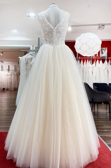 BMbridal Simple Ivory Tulle Lace Ruffles A-Line Wedding Dresses_3