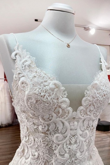 BMbridal Women Tulle V Neck Sleeveless Ruffles Wedding Dresses With Lace_6