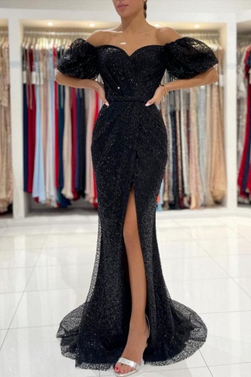 Bmbridal Off-the-Shoulder Black Sequins Prom Dress Mermaid With Split_1