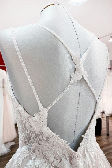BMbridal Spaghetti Straps Tulle V Neck Ivory Ruffles Wedding Dresses With Lace_6
