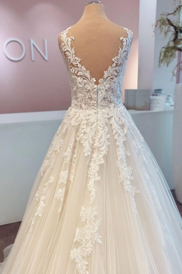 BMbridal A-Line Lace Wedding Dress Sleeveless Long Bridal Gowns_4