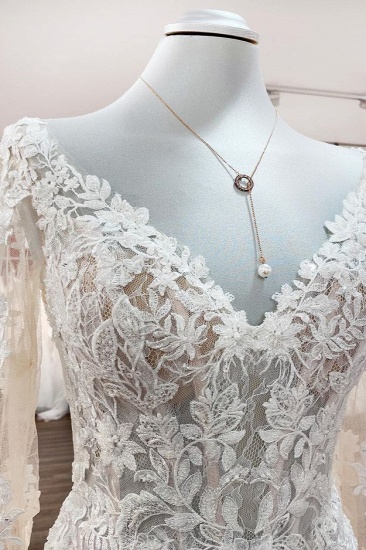 BMbridal Sweetheart Long Sleeves Tulle Ivory Mermaid Wedding Dresses_6