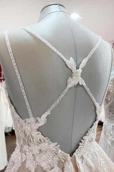 BMbridal Elegant V Neck Ivory Sleeveless Ruffles A-Line Wedding Dresses_7