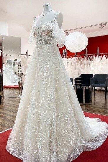 BMbridal Gorgeous Sleeveless Tulle Lace Appliques Sweetheart A-Line Wedding Dresses_4