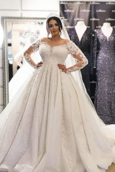 Bmbridal Long Sleeves Lace Plus Size Wedding Dress On Sale_2
