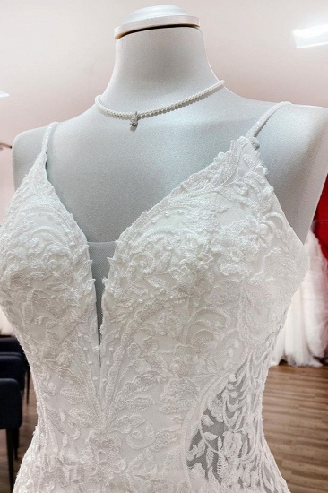 BMbridal Elegant Sleeveless White Lace Satin Mermaid Wedding Dresses_6