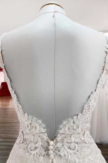 BMbridal Women Tulle V Neck Sleeveless Ruffles Wedding Dresses With Lace_7