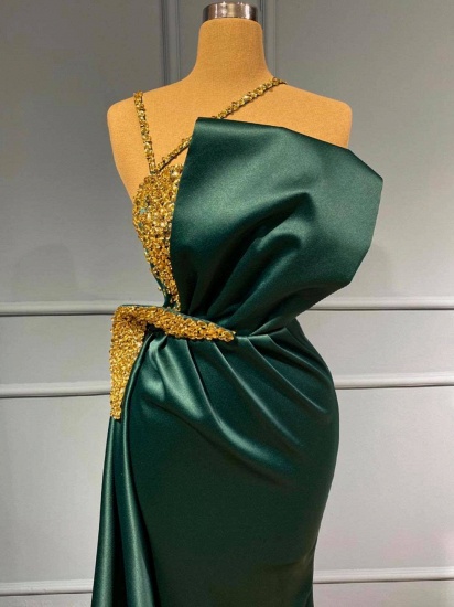 BMbridal Dark Green Mermaid Prom Dress With Gold Beads_3