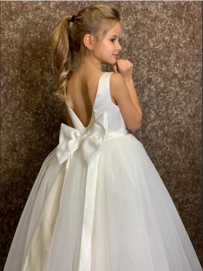 BMbridal White Tulle Glitter Flower Girl Dress With Bowknot Back_5