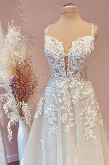 BMbridal Spaghetti-Straps Lace Appliques Lace Wedding Dress Online_2