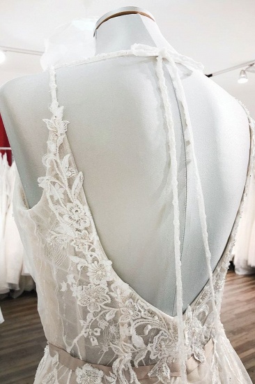 BMbridal Eye-taking Sleeveless Tulle V Neck Lace A-Line Wedding Dresses_5