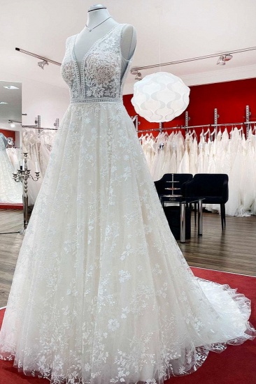 BMbridal Beautiful Lace Appliques Tulle A-Line Wedding Dresses_4