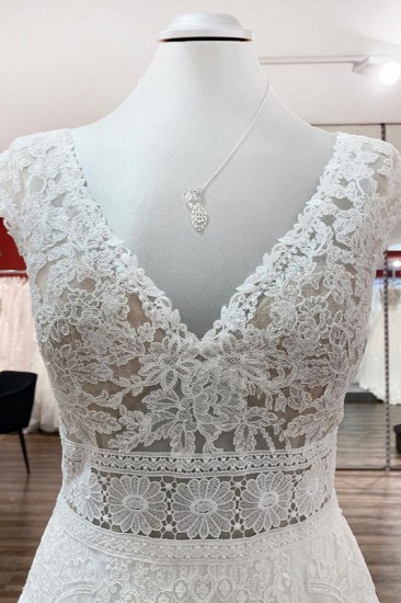 BMbridal Simple Ivory Tulle Lace A-Line Wedding Dresses_3