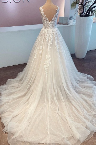 BMbridal A-Line Lace Wedding Dress Sleeveless Long Bridal Gowns_2