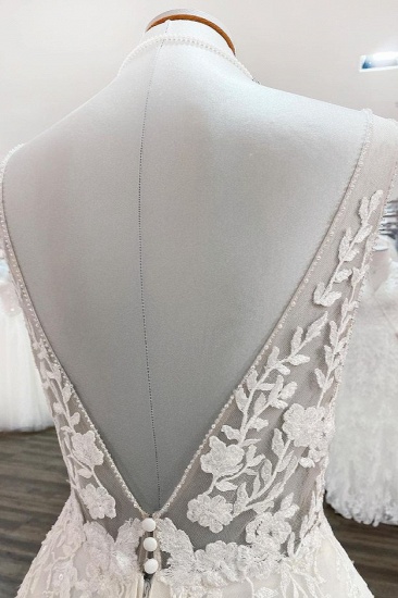 BMbridal Elegant V Neck Tulle Ivory Lace A-Line Wedding Dresses_5