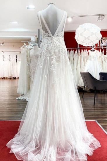 BMbridal Sleeveless Ivory Lace Appliques A-Line Wedding Dresses_4