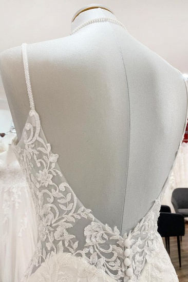 BMbridal Elegant Sleeveless White Lace Satin Mermaid Wedding Dresses_7