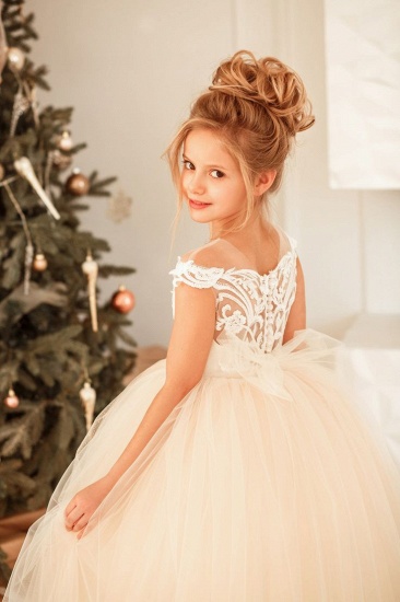 BMbridal Cute Lace Tulle Flower Girl Dress Cap Sleeves_4
