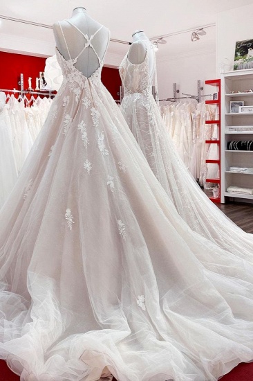 BMbridal Elegant V Neck Ivory Sleeveless Ruffles A-Line Wedding Dresses_1
