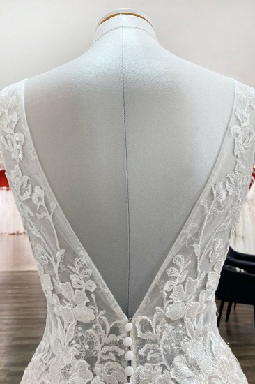 BMbridal Elegant Tulle Deep V Neck Sleeveless Lace A-Line Weddding Dresses_6