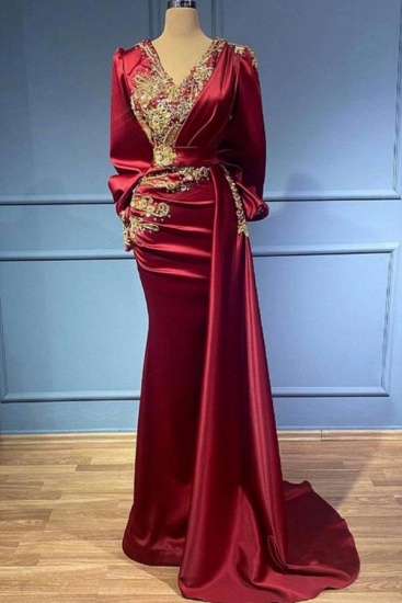 BMbridal Burgundy Long Sleevs Prom Dress Mermaid With Beadings_2