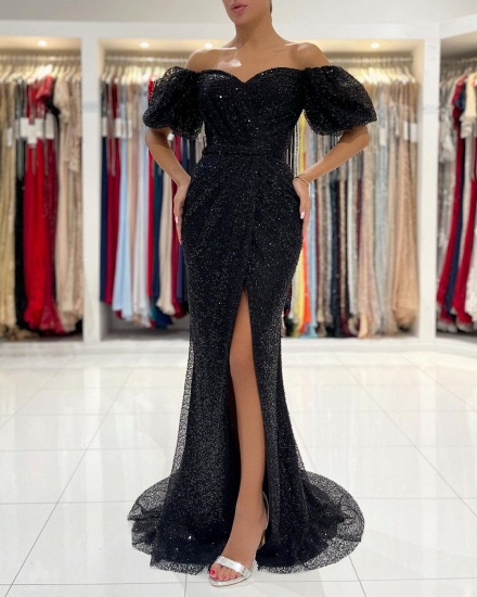 Bmbridal Off-the-Shoulder Black Sequins Prom Dress Mermaid With Split_6