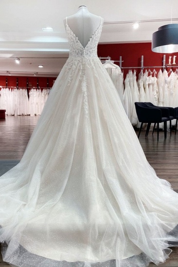 BMbridal Spaghetti Straps Tulle Lace Appliques A-Line Wedding Dresses_2