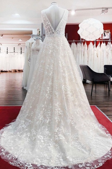 BMbridal Beautiful Lace Appliques Tulle A-Line Wedding Dresses_3