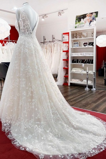 BMbridal Beautiful Lace Appliques Tulle A-Line Wedding Dresses_5