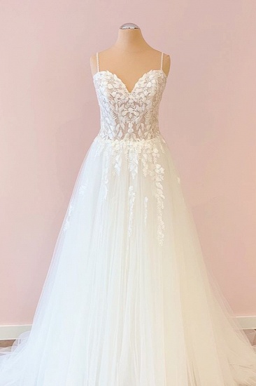 BMbridal Spaghetti-Straps V-Neck Tulle Wedding Dress With Lace Appliques_2
