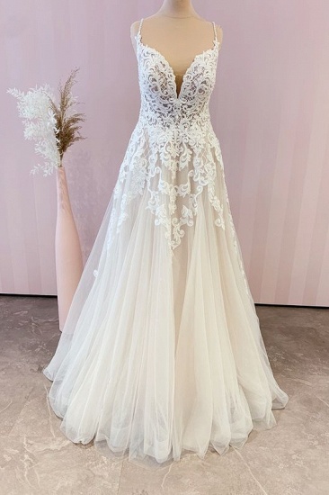 BMbridal Spaghetti-Straps Lace Wedding Dress Tulle A-Line Bridal Gowns_1