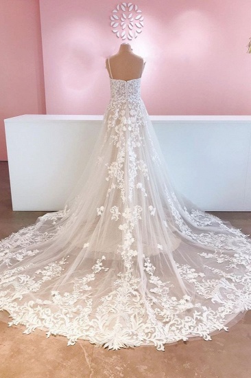 BMbridal Spaghetti-Straps Lace Appliques Wedding Dress Sleeveless_3
