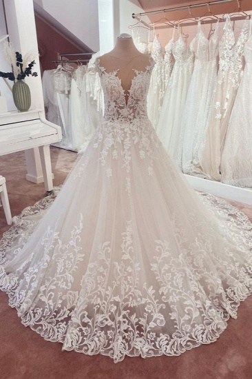 BMbridal Lace Cap Sleeve Wedding Dress Princess Bridal Gown_1