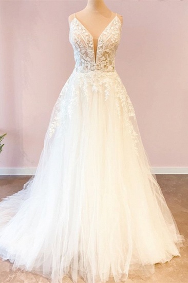 BMbridal Elegant Spaghetti-Straps Sleeveless Tulle Lace Wedding Dress Online_2