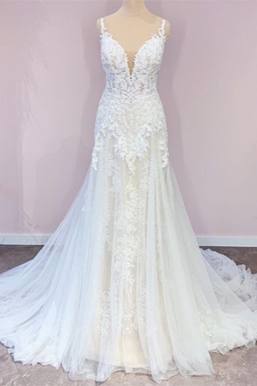 BMbridal Delicate Lace Wedding Dress Straps Sleeveless Mermaid Bridal Gowns