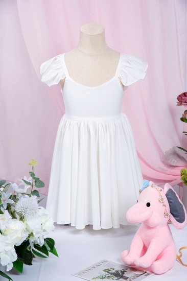 BMbridal Weißes Blumenmädchenkleid mit Flügelärmeln Online