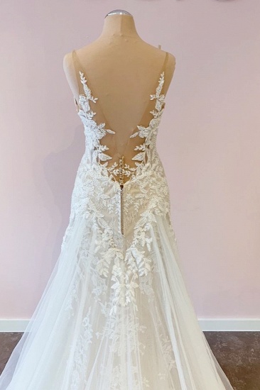 BMbridal Delicate Lace Wedding Dress Straps Sleeveless Mermaid Bridal Gowns_4