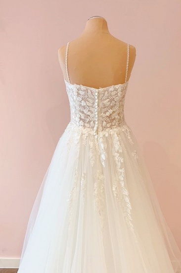 BMbridal Spaghetti-Straps V-Neck Tulle Wedding Dress With Lace Appliques_4