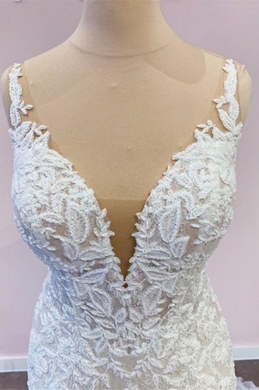 BMbridal Delicate Lace Wedding Dress Straps Sleeveless Mermaid Bridal Gowns_5